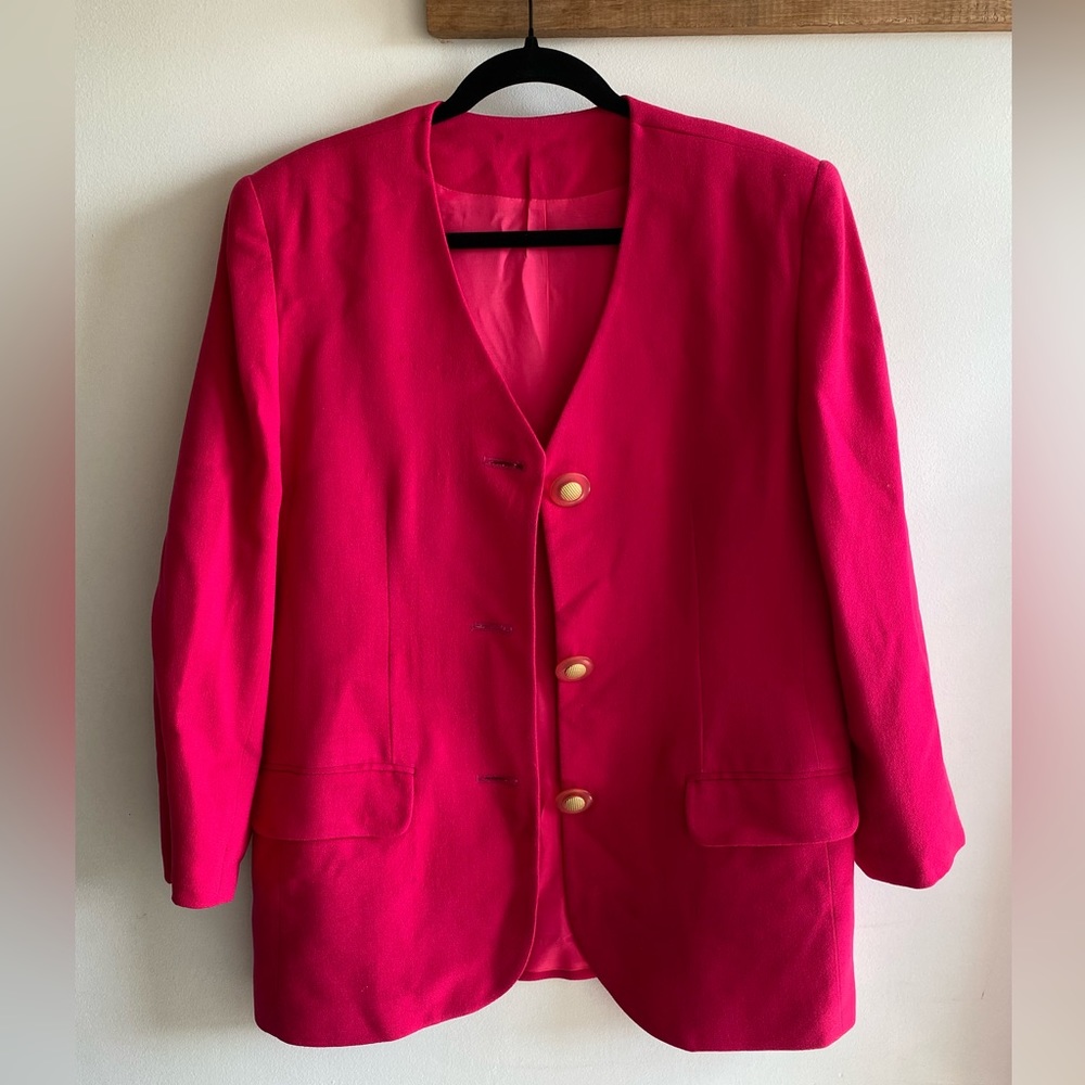 Hot pink 80s vintage suit set - jacket + skirt - size 12